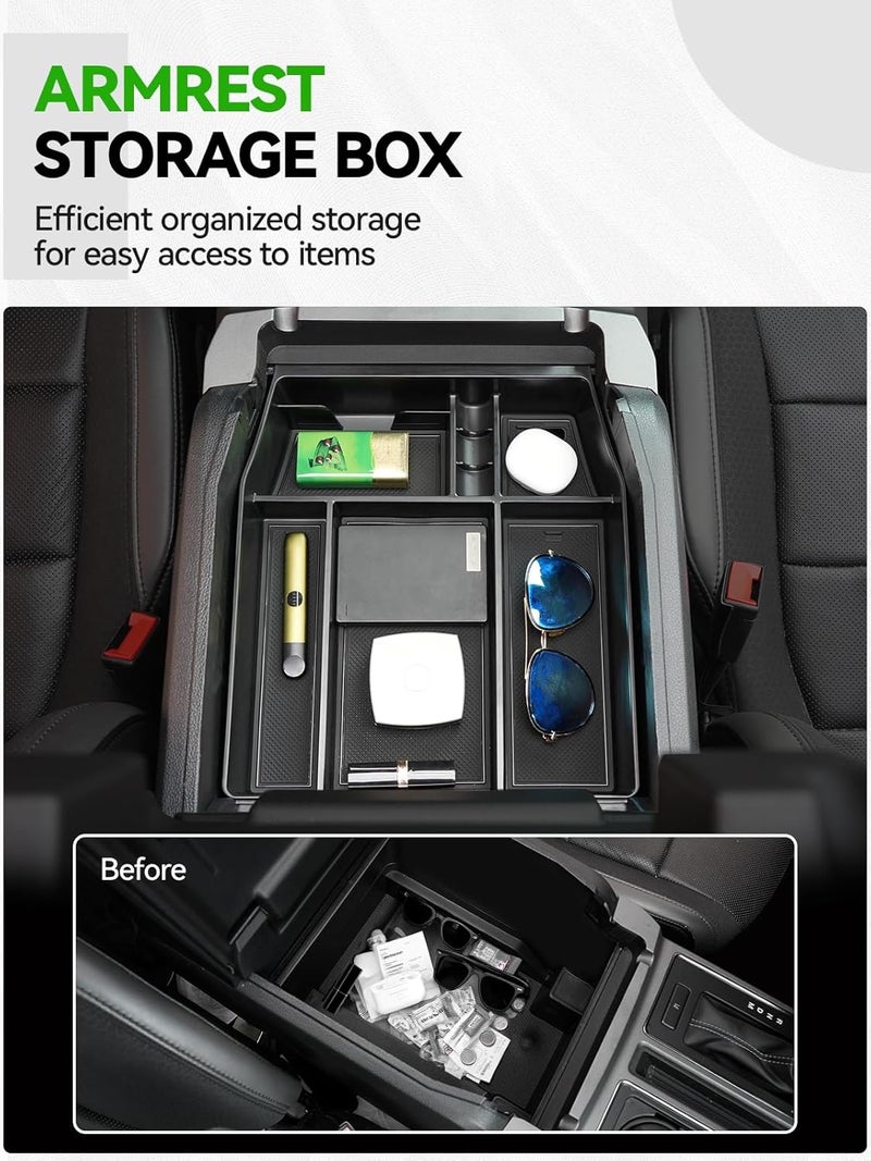 ELECFRESH 2PCS Center Console Organizer for 2024 2023 2022 2021 Ford F150 Accessories, Armrest Storage Box and 16-Compartments Divider for Ford F150 - Image 3
